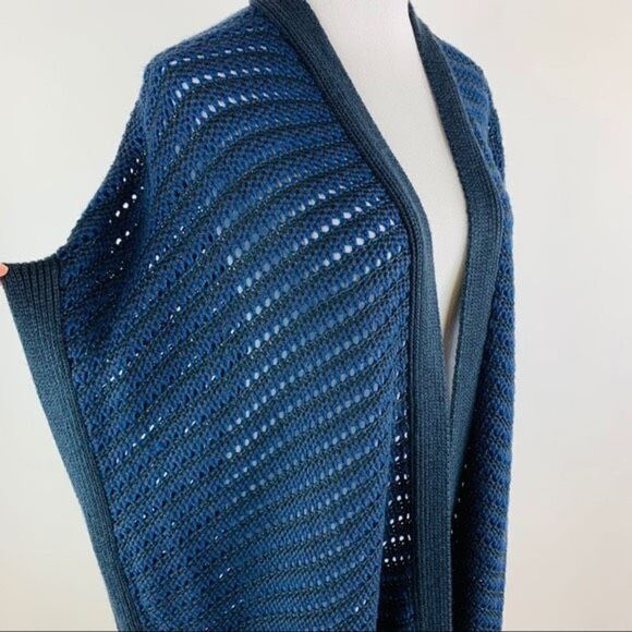 Lane Bryant Chunky Knit Sleeveless Cardigan Jacket Open Front Crochet Navy Black - Picture 15 of 15